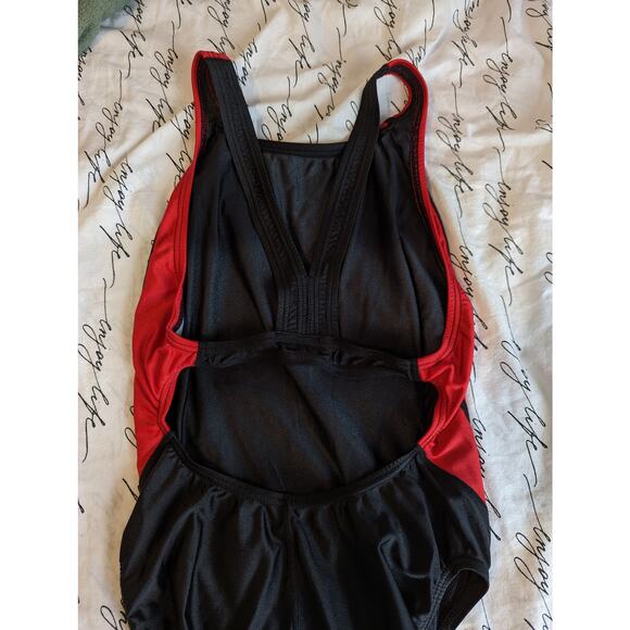 Speedo One Piece Swimsuit Black Red Women's Size 12 - Picture 5 of 8